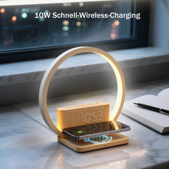 Lichtwecker Nachttischlampe 4-in-1 mit Wireless Charging und Naturklängen - Bild 7