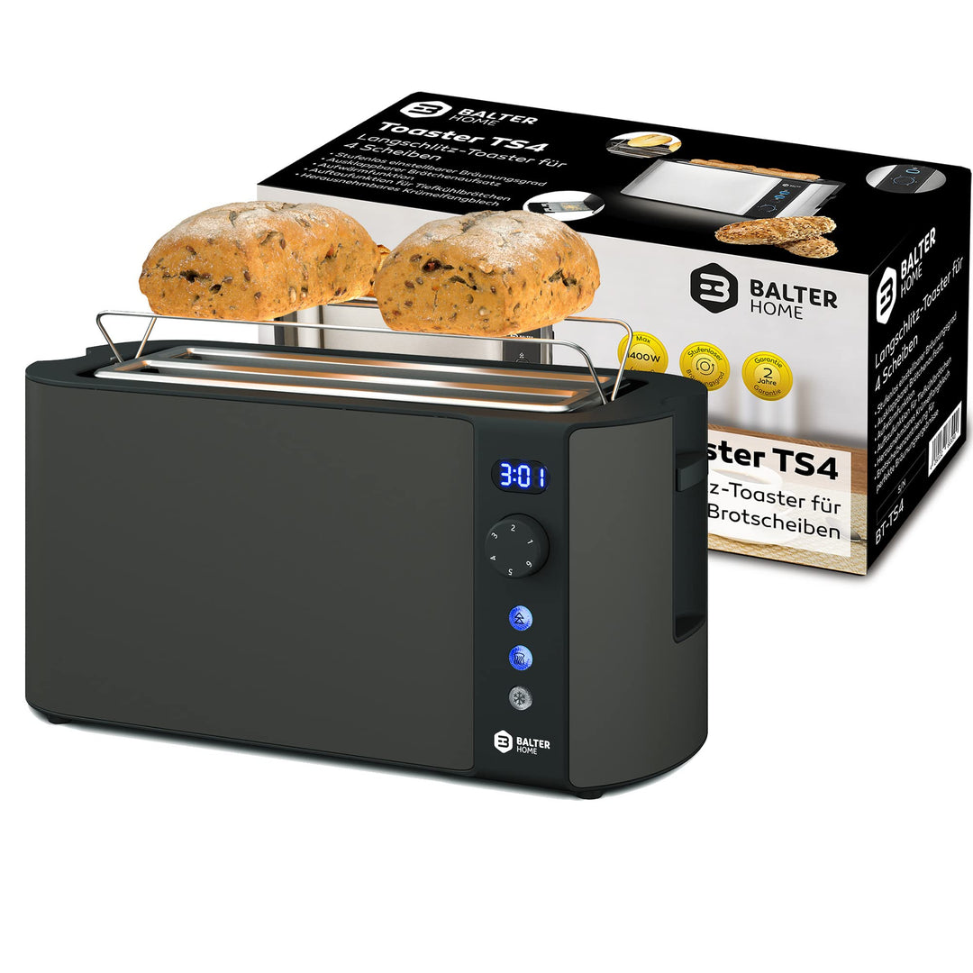 Langschlitz-Toaster 4 Scheiben Edelstahl mit LCD-Display und Brötchenaufsatz - Bild 8
