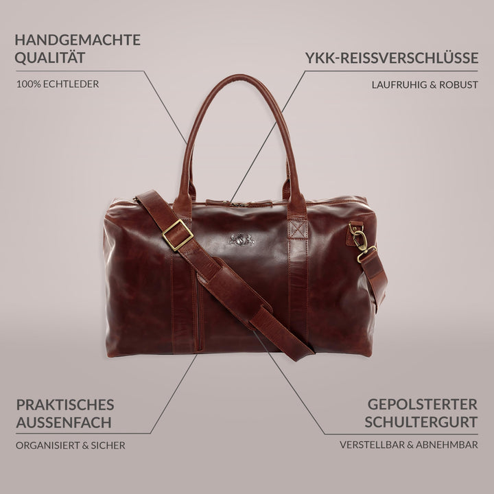 Reisetasche Echtleder XL Weekender Herren Damen braun handgefertigt - Bild 4