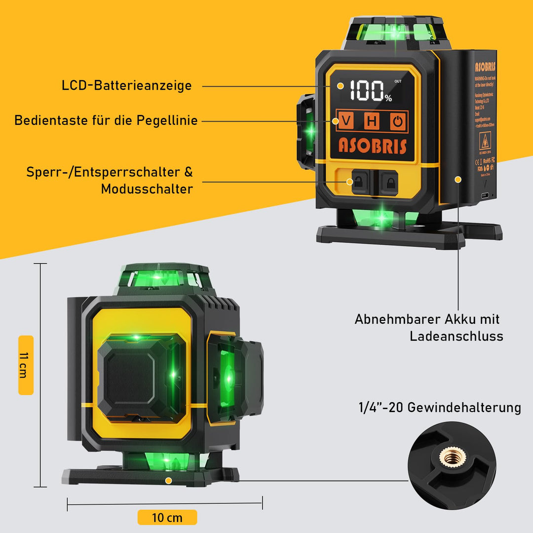 Kreuzlinienlaser 16 Linien 4D 360° selbstnivellierend mit Stativ - Bild 9