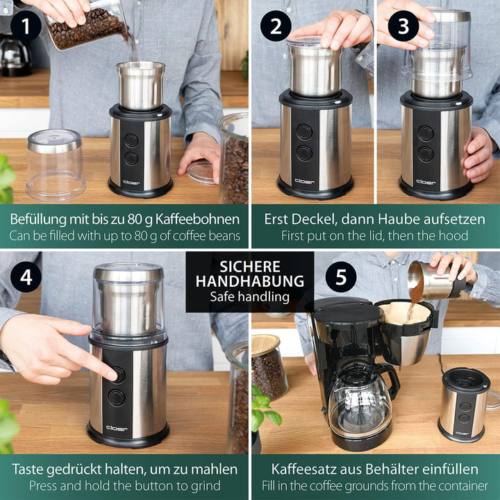 Elektrische Kaffee- und Gewürzmühle 350W 2 Edelstahlbehälter - Bild 7