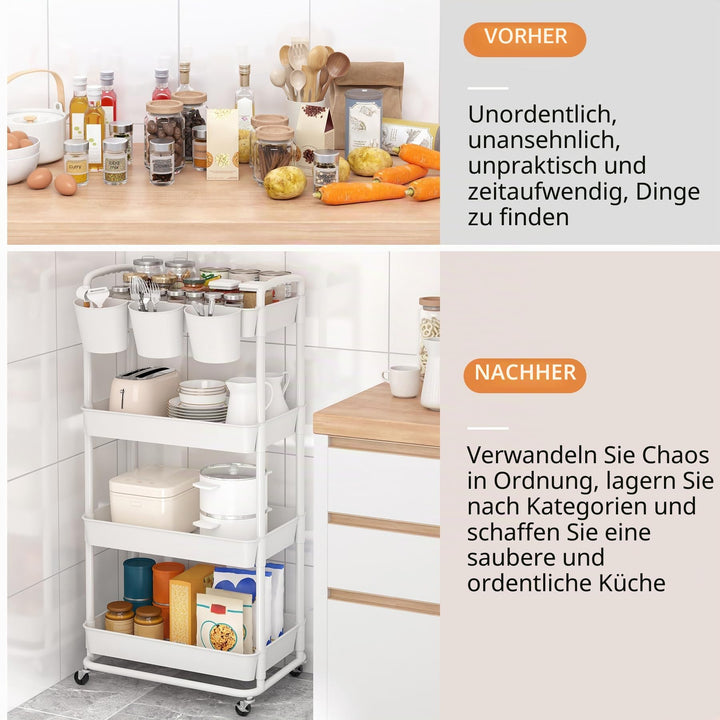 Rollwagen Kunststoff 4-stöckig mit Bechern und Griffen für Küche Bad Büro - Bild 5