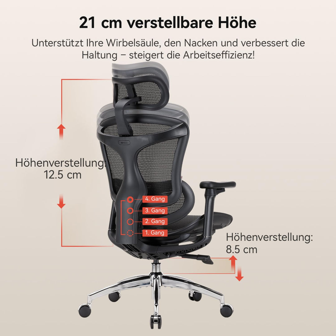 Ergonomischer Bürostuhl Netz mit dynamischer Lendenstütze bis 150 kg - Bild 7