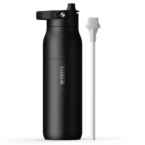 Isolier-Trinkflasche Edelstahl mit Strohhalm 1L schwarz