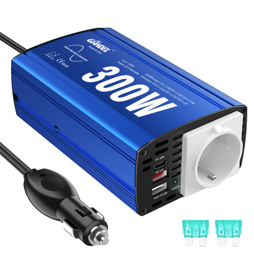 Wechselrichter 300W Reiner Sinus 12V auf 230V mit USB-C PD30W