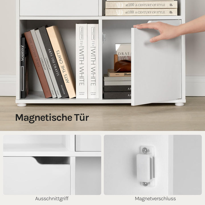 Bücherregal mit 4 Türen 8 Fächer Raumteiler 60x120x30 cm Weiss - Bild 7