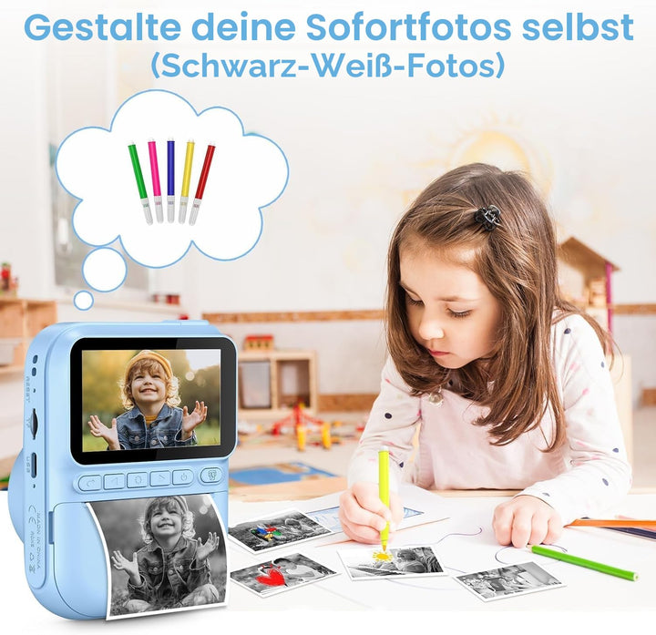 Sofortbildkamera Kinder 14 MP mit Sofortdruck Schwarzweiss 3-12 Jahre - Bild 7