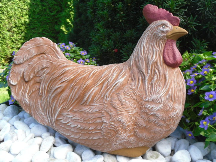 Gartenfigur Huhn Steinguss Terrakotta-Patina 26x15x23 cm Unikat