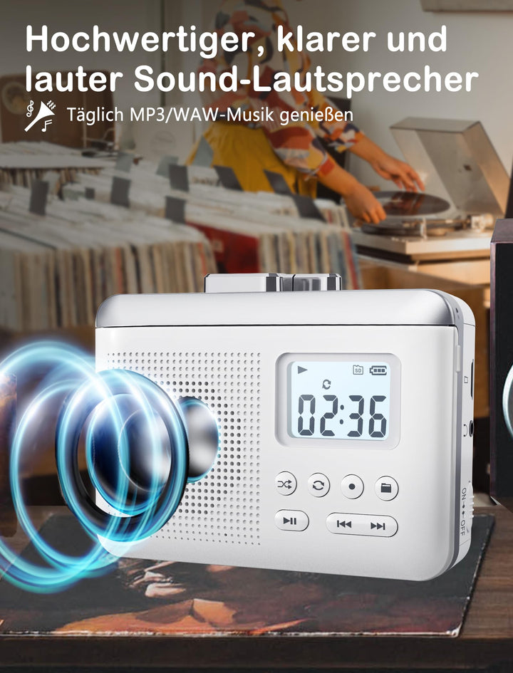 Kassettenspieler tragbar mit MP3-Konverter, SD-Karte &amp; 1000-mAh-Akku - Bild 6