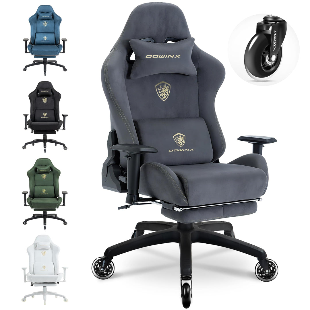 Gaming Stuhl Wildlederimitat ergonomisch 200 kg mit Fussstuetze grau