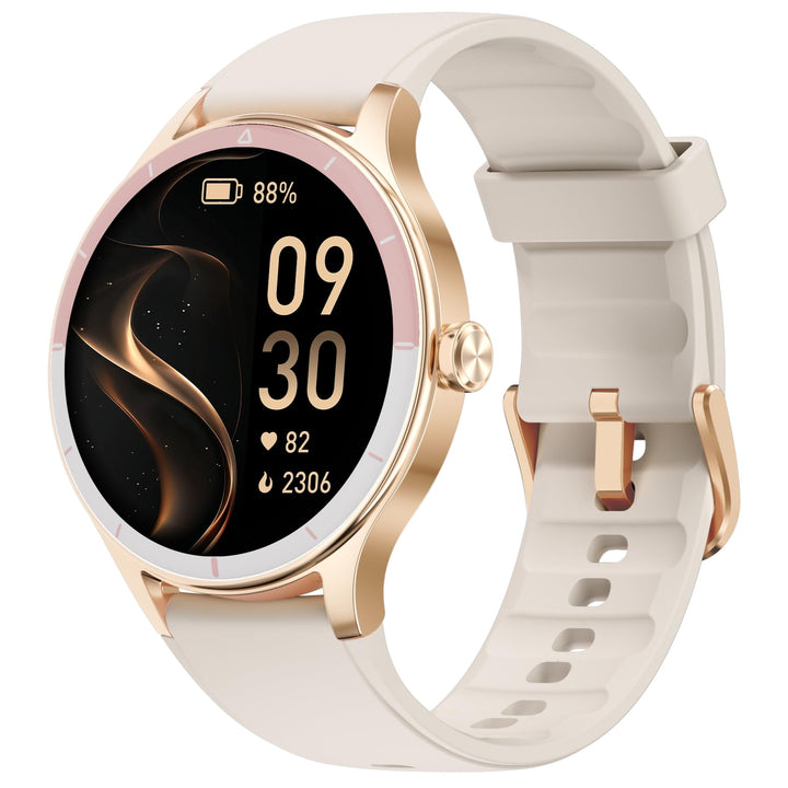 Smartwatch Damen 40mm rund, 100+ Sportmodi, IP68, Beige