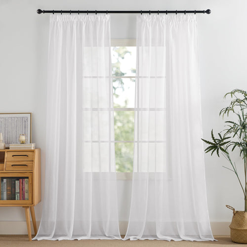Voile Gardinen Kräuselband Weiss Transparent 140x350cm 2er-Set