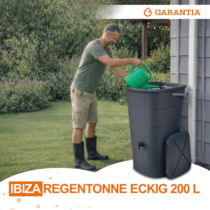 Regentonne eckig 200 Liter Graphite Grey mit Deckel und Hahn - Bild 2