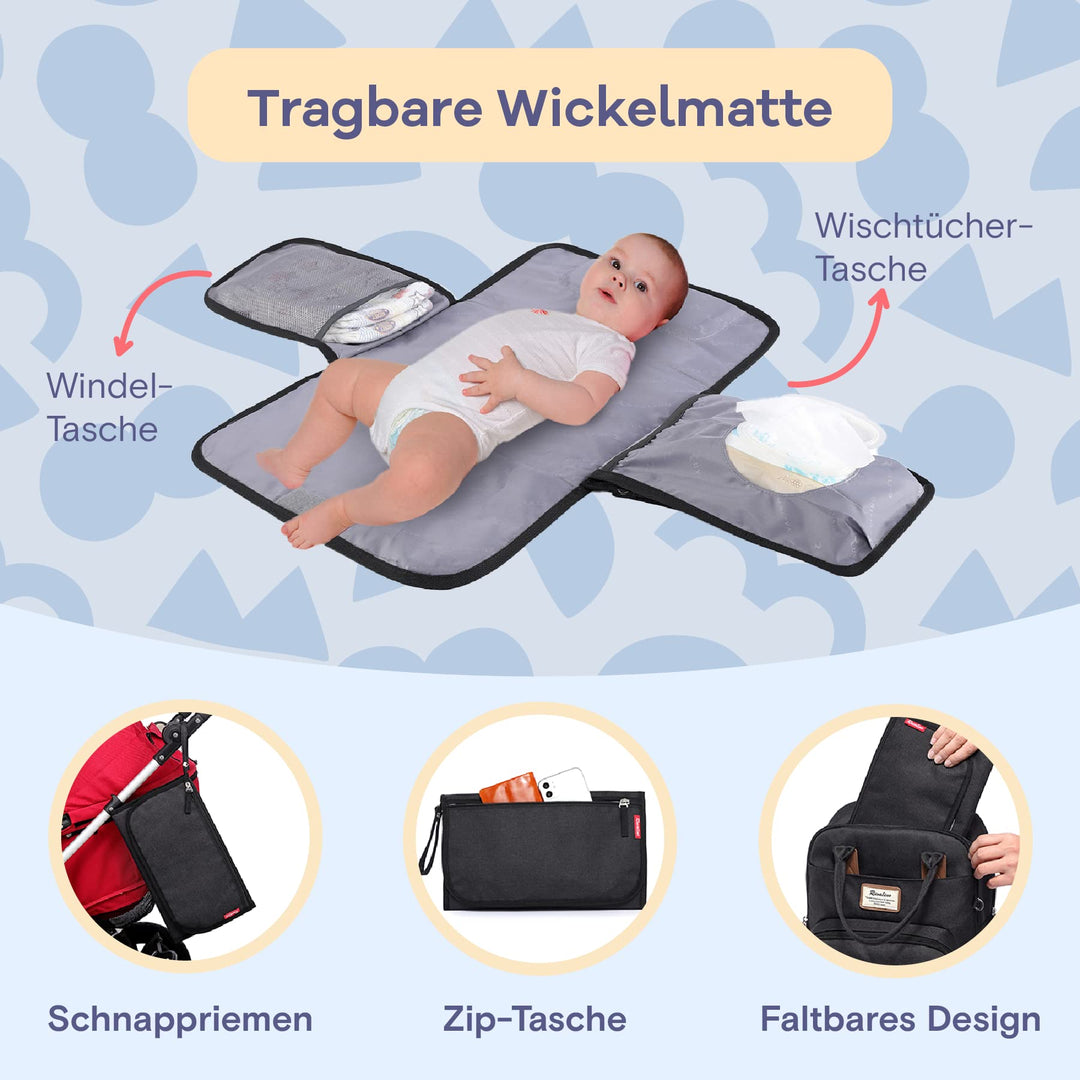 Wickelrucksack mit Wickelauflage und 18 Taschen, wasserfest, Schwarz - Bild 4
