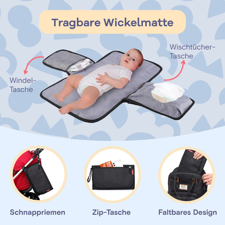 Wickelrucksack mit Wickelauflage und 18 Taschen, wasserfest, Schwarz - Bild 4
