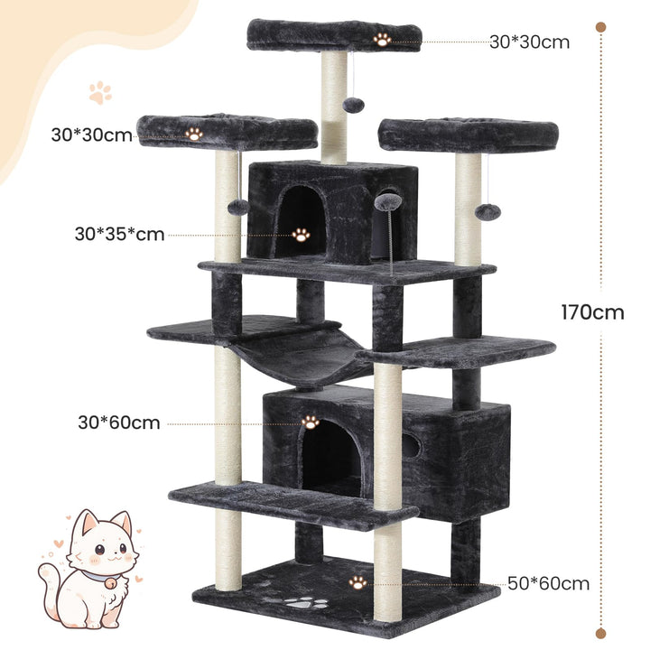Katzenbaum XXL mit 3 Plattformen, 2 Höhlen und Sisalsäulen für grosse Katzen - Bild 7