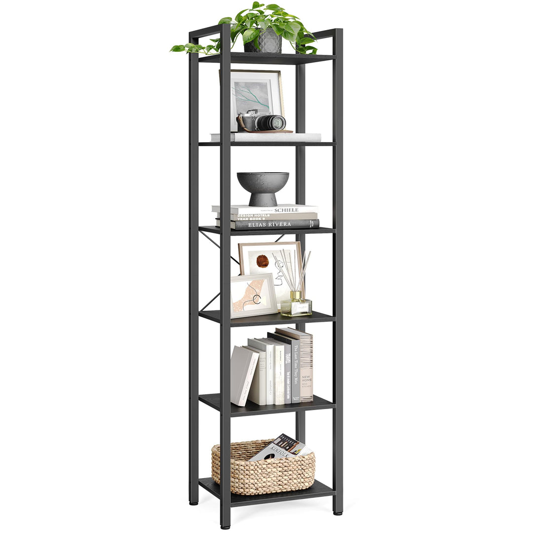 Bücherregal Industrial 6 Ebenen Stahl-Holz schmal 186 cm