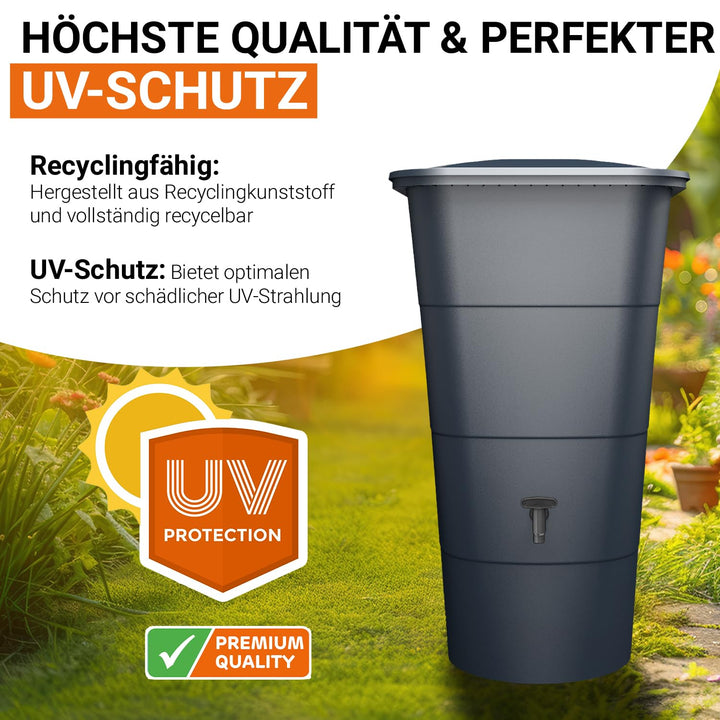 Regentonne eckig 200 Liter Graphite Grey mit Deckel und Hahn - Bild 7