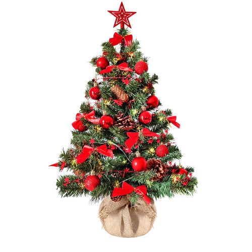 Künstlicher Weihnachtsbaum 60 cm mit LED-Lichterkette und Deko-Set