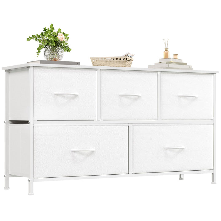 Kommode 5 Stoffschubladen weiss 100 cm breit Schlafzimmer