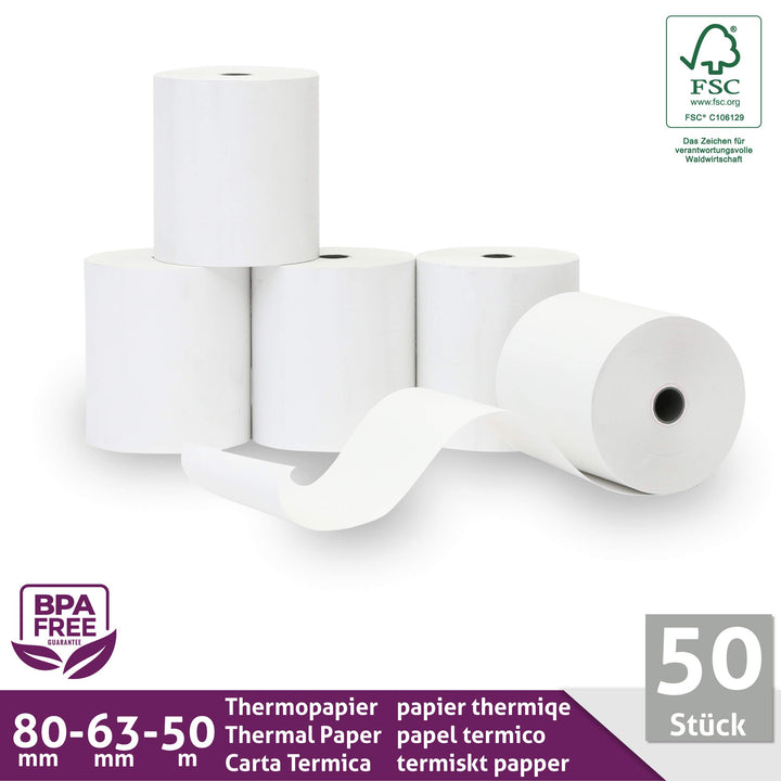 Thermorollen 80mm x 50m BPA-frei für Bondrucker, 50 Rollen - Bild 3