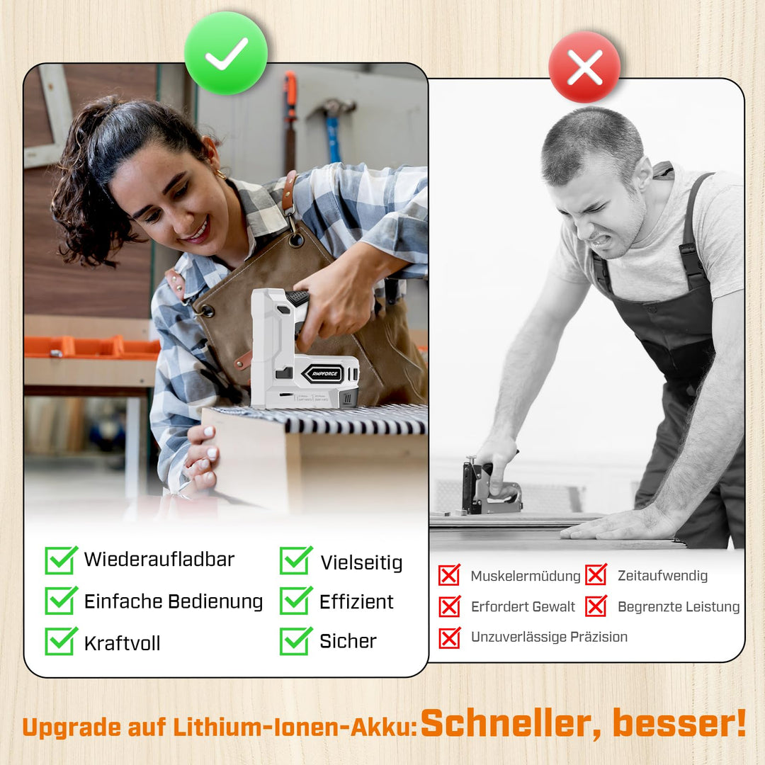 Akku-Tacker 2-in-1 mit USB-C für Polstern und DIY 4V - Bild 2
