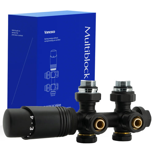 Multiblock-Ventil mit Thermostat Mattschwarz 50mm Messing Heizkörper