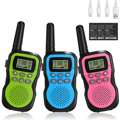 Walkie Talkie Kinder 3er Set aufladbar, 3 km Reichweite