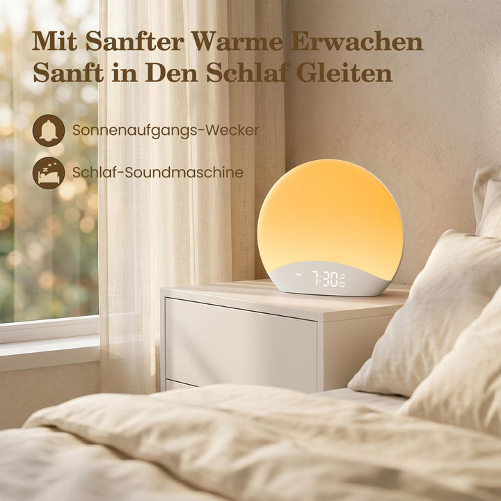 Lichtwecker mit Sonnenaufgang-Simulation, Nachtlicht 8 Farben, Holzdesign - Bild 2