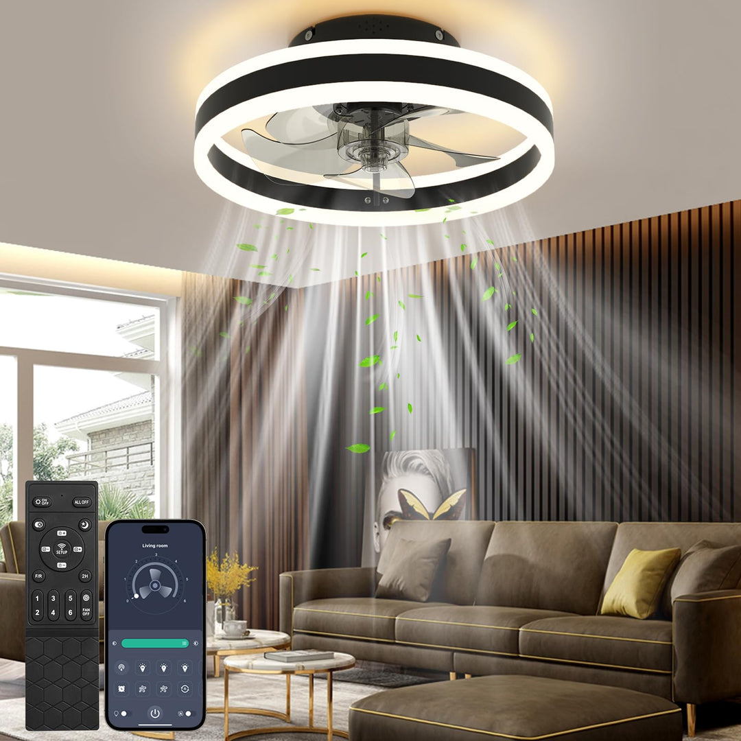 Deckenventilator mit LED-Beleuchtung 48W dimmbar 6 Stufen schwarz