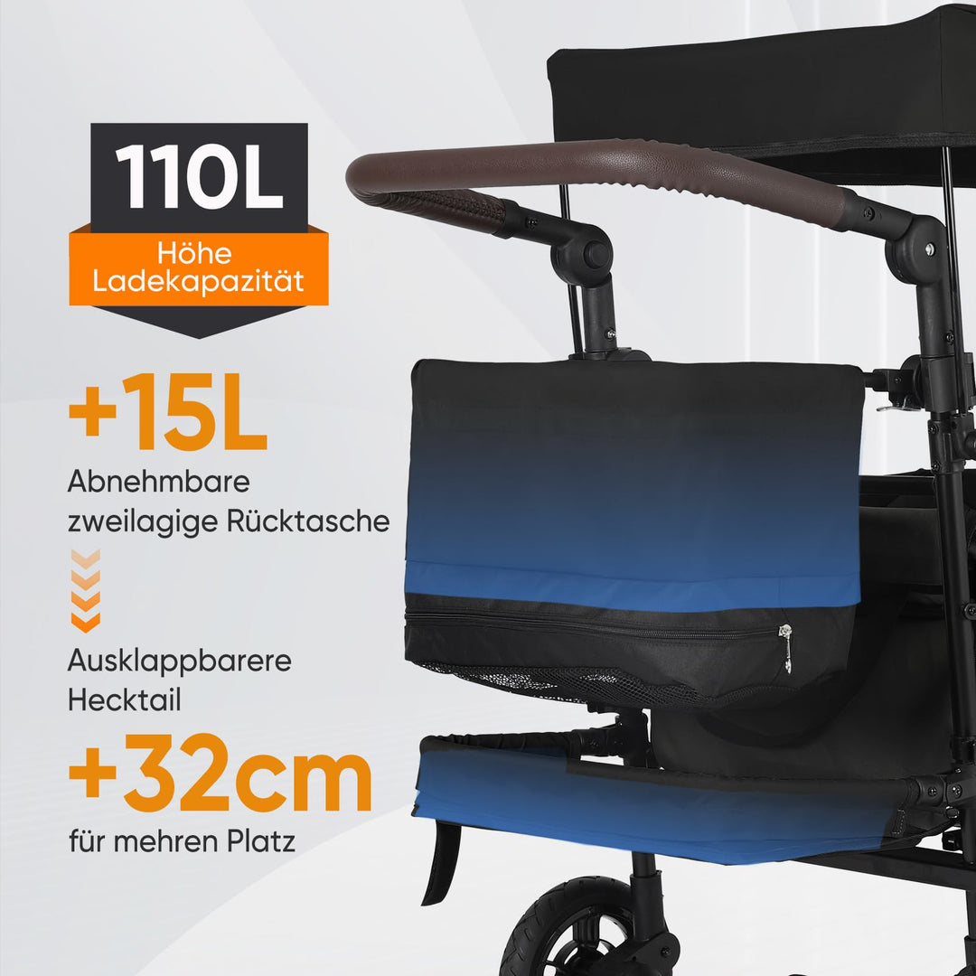 Bollerwagen faltbar mit Dach für 2 Kinder 110L Stauraum 100kg - Bild 6