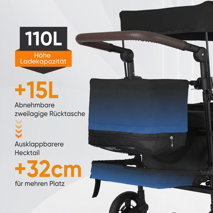 Bollerwagen faltbar mit Dach für 2 Kinder 110L Stauraum 100kg - Bild 6