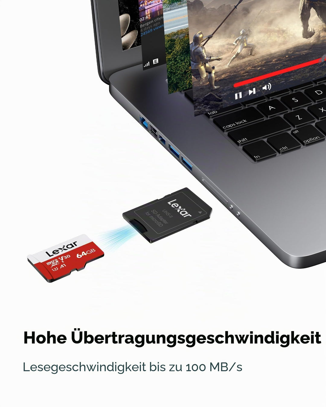 Micro SD Karte 64GB 3er-Pack mit SD-Adapter UHS-I U3 A1 - Bild 2