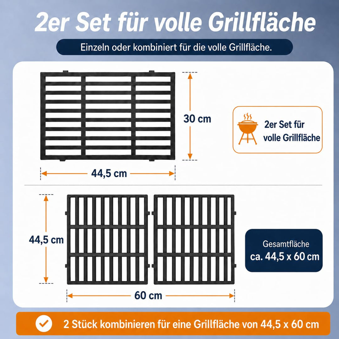 Gusseisen Grillrost 2er-Set für Weber Spirit 300 Serie 44,5x30cm - Bild 3