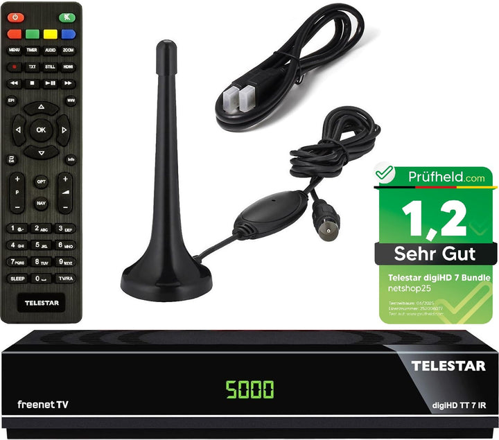 DVB-T2 Receiver Full HD mit Antenne, HDMI-Kabel und Fernbedienung