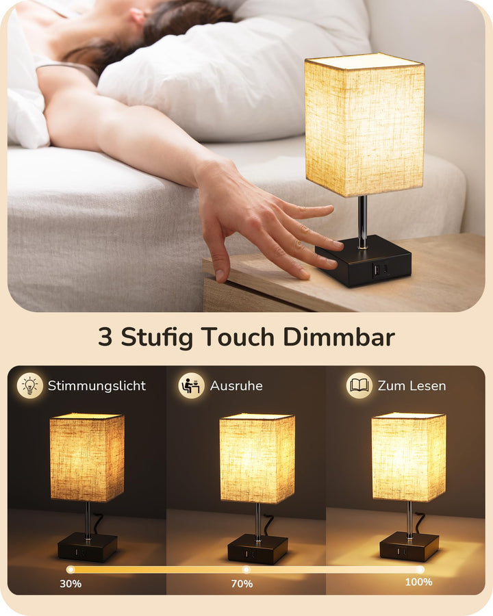 Nachttischlampe Touch-Dimmer 2er Set mit USB-A und USB-C Schwarz - Bild 2
