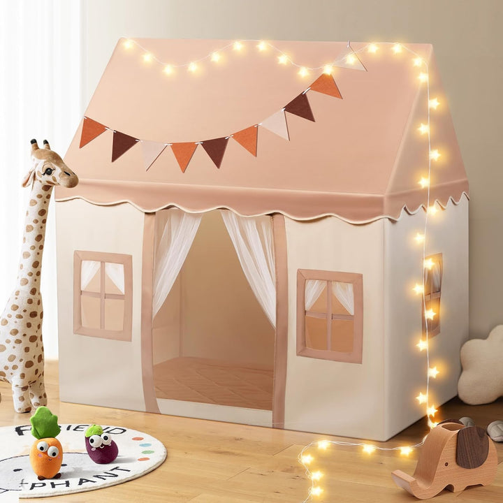 Spielzelt Indoor Kinder 122x100x130 cm Polyester mit Matte und Lichterkette