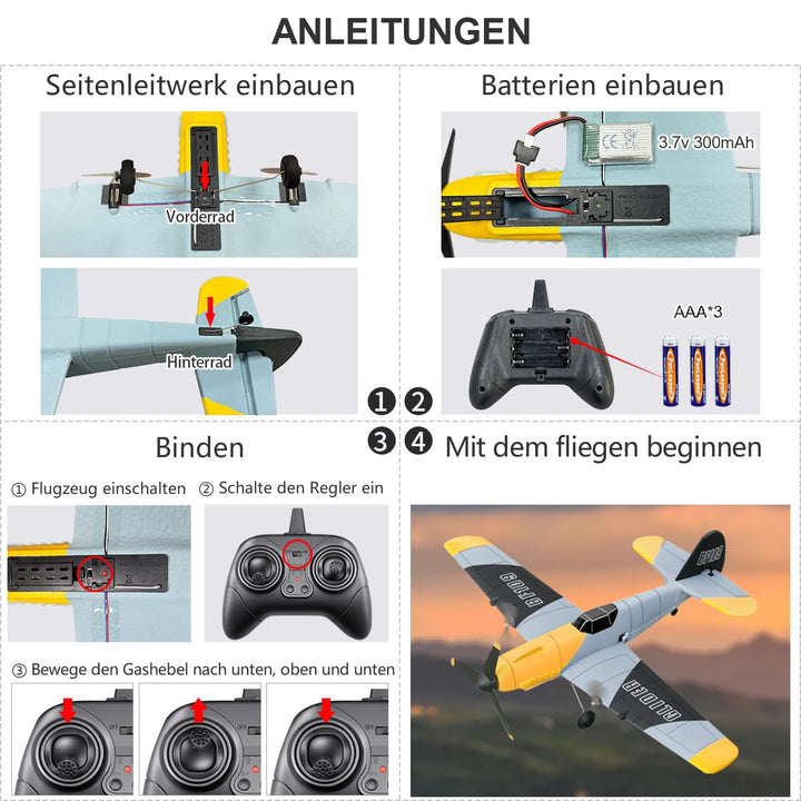 RC Flugzeug BF-109 Warbird 3-Kanal mit Gyro-Stabilisierung für Einsteiger - Bild 8