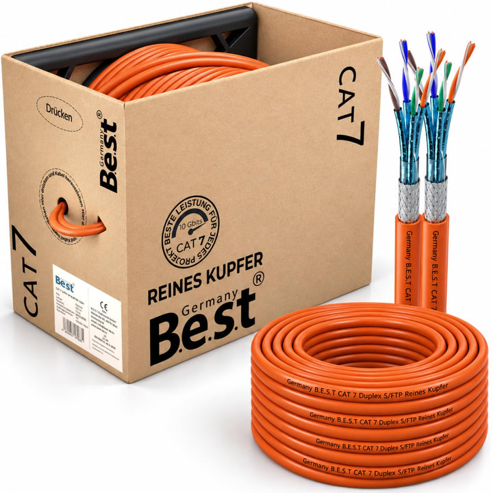 CAT 7 Duplex Verlegekabel 100m S/FTP LSZH 10 Gbit/s Kupfer