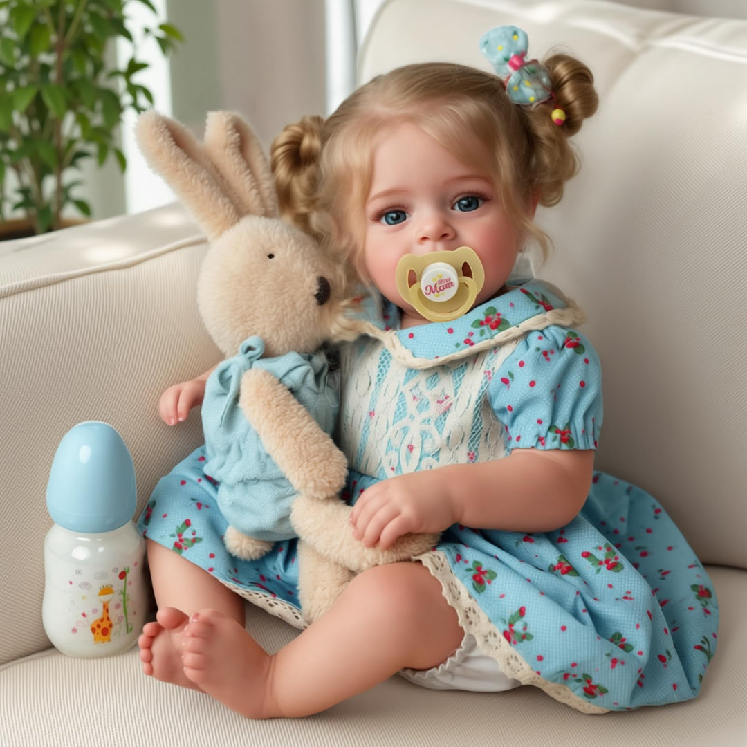 Reborn Babypuppe 45 cm Mädchen mit Stoffkörper blondes Haar