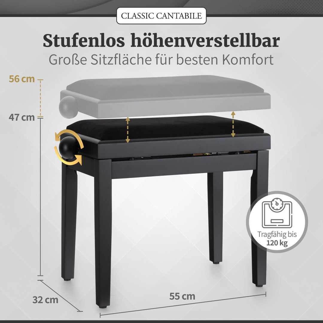 Klavierbank höhenverstellbar 47-56 cm gepolstert Kordbezug schwarz - Bild 2