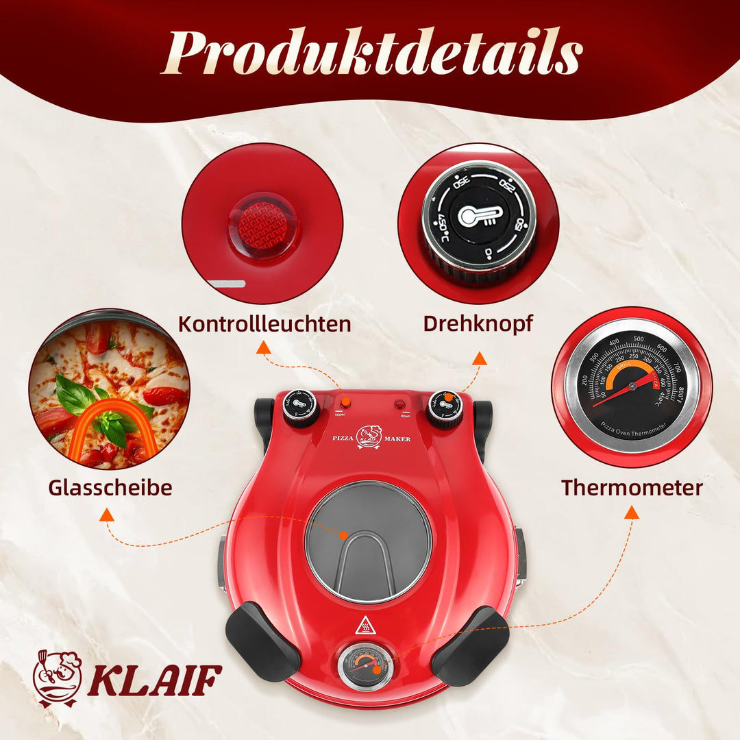 Elektrischer Pizzaofen 420°C Naturkeramikstein 31cm für Zuhause - Bild 3