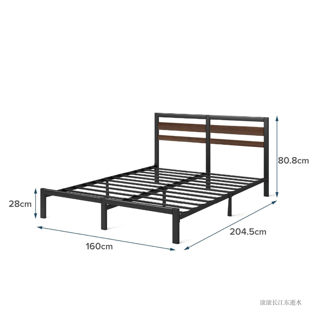 Bettgestell 140x200 cm Bambus &amp; Metall mit Kopfteil, Schwarz/Braun