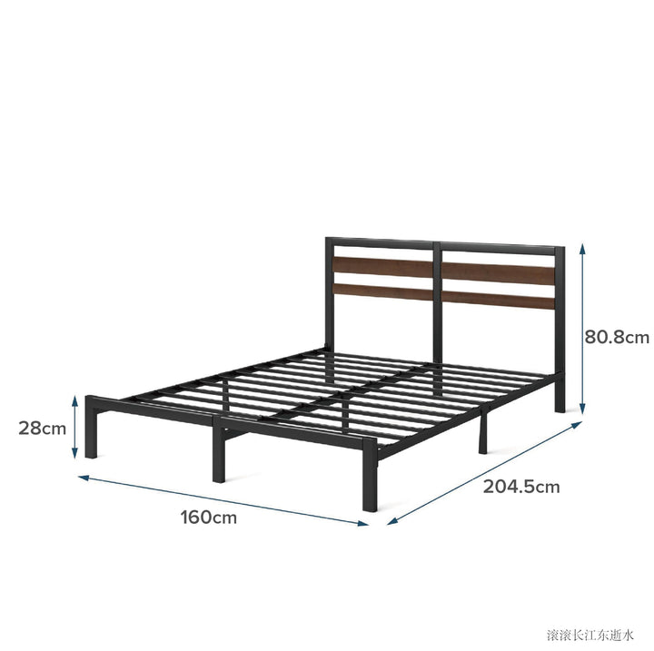 Bettgestell 140x200 cm Bambus &amp; Metall mit Kopfteil, Schwarz/Braun