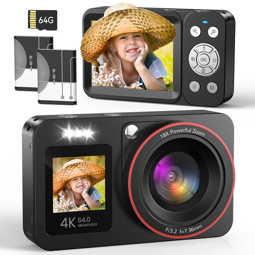 Digitalkamera 4K 64MP mit Dual-Display 18x Zoom für Kinder