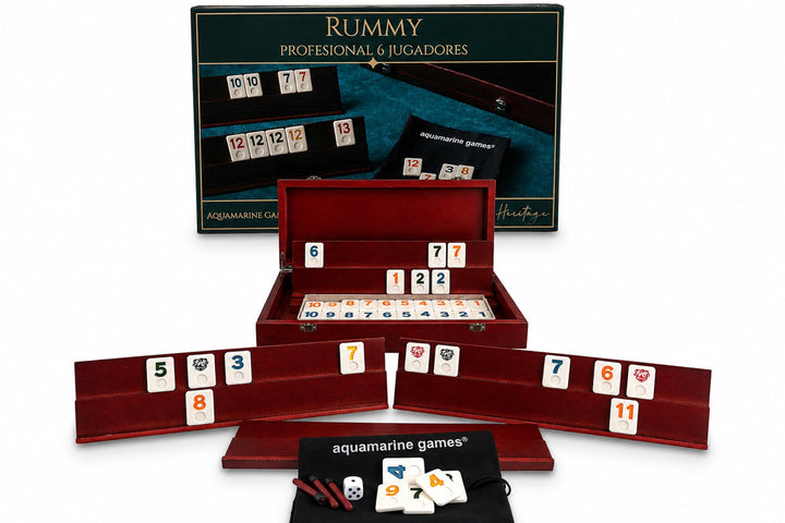 Rommé Holz-Set für 6 Spieler mit Etui und Ständer