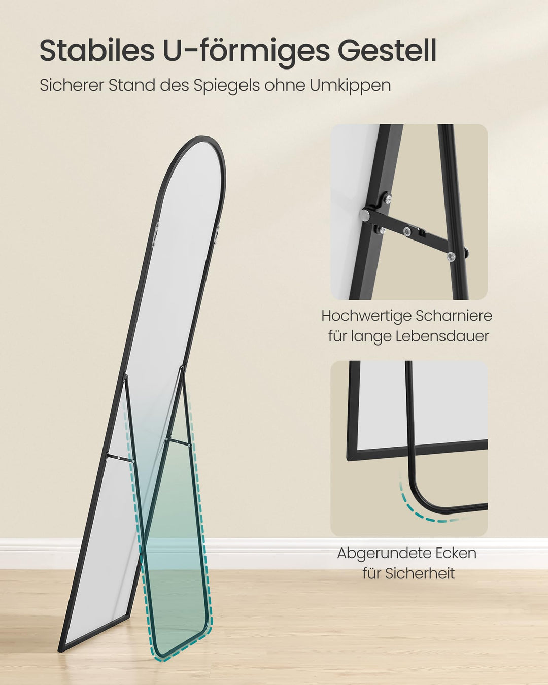 Standspiegel Ganzkörper gewölbt Hartglas 160x50 cm Tintenschwarz - Bild 4