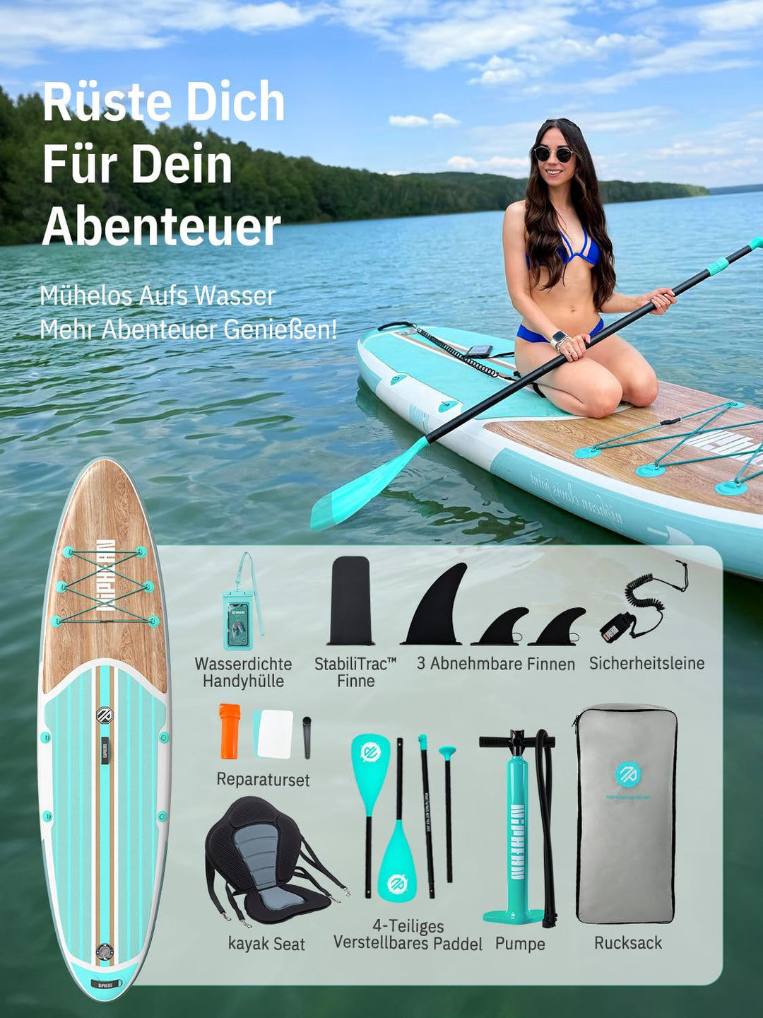SUP Board aufblasbar mit Kayak-Sitz 200 kg Tragkraft Komplett-Set - Bild 8