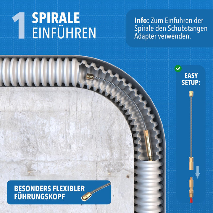 Kabeleinziehhilfe Fiberglas 30 m mit 5 Aufsätzen für Leerrohr - Bild 4