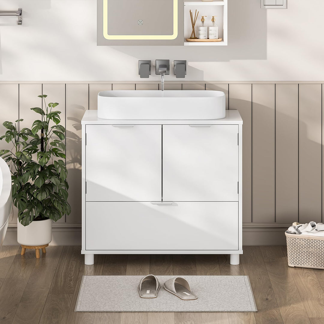 Waschbeckenunterschrank Weiss MDF 2 Tueren Schublade 60x30x60 cm - Bild 9